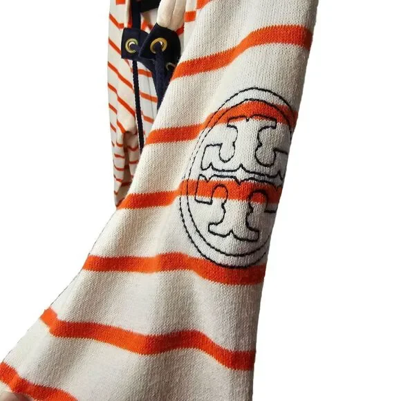 Tory Burch Orange White Striped Nautical Logo Top